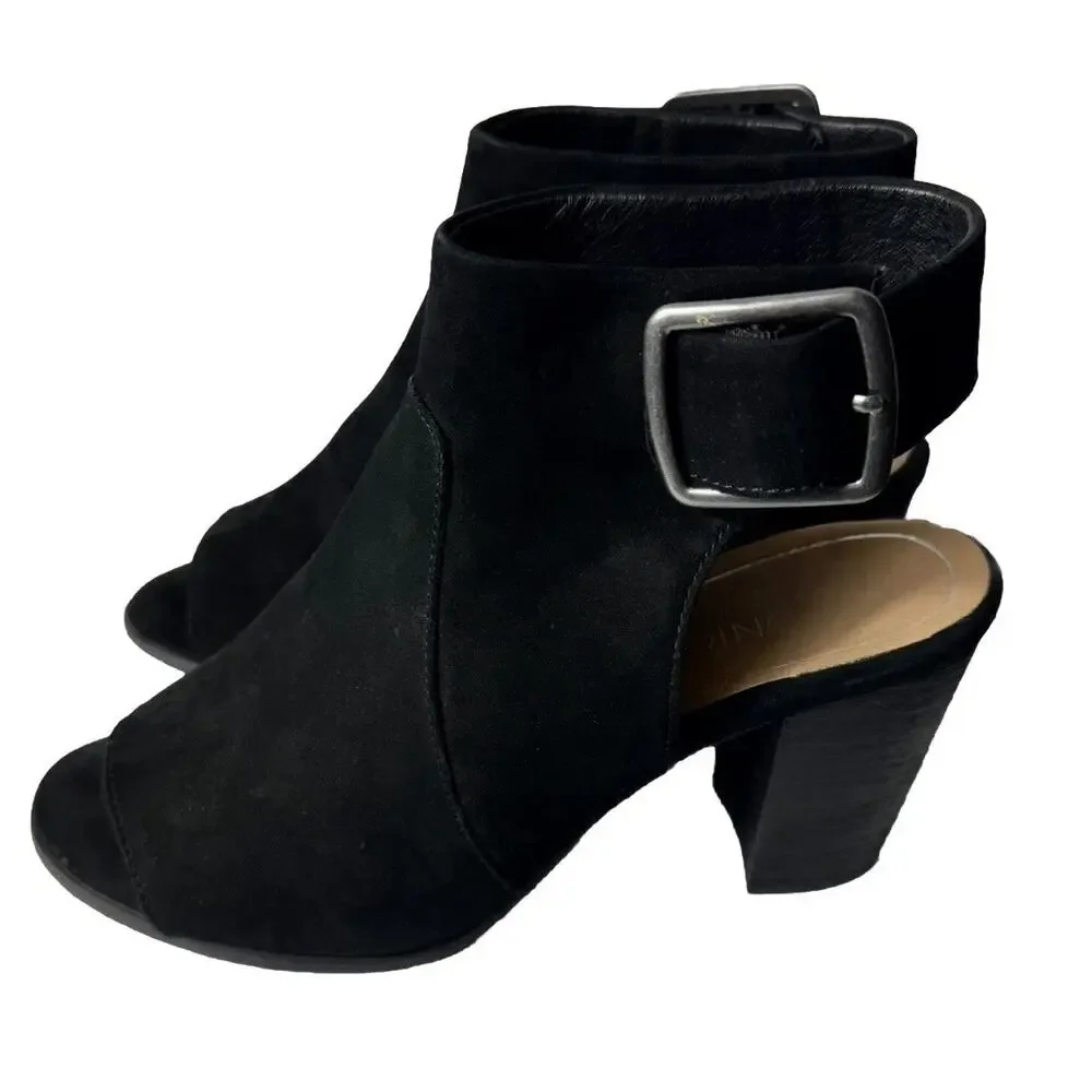 Vionic Black Peep Toe Ankle Boots 8.5 Chunky Heel Comfort Sandals - Picture 1 of 6